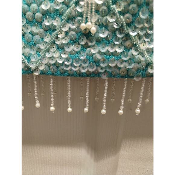 Vintage 60s Womens Size Small Blue Sequin Beaded Sleeveless Wool Theater Costume - Picture 5 of 9